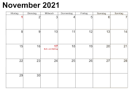 Januar 2021 und endet am freitag, den 31.dezember 2021. Kalender 2021 November Zum Ausdrucken Druckbarer 2021 Kalender