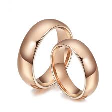 Rose Gold Plated Tungsten Wedding Bands Set, Domed Rose Gold
