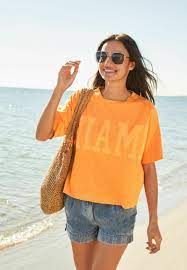 T-shirt - orange miami graphic ...
