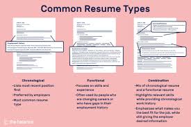 This resume format draws attention to your work experience and career advancements. Different Resume Types