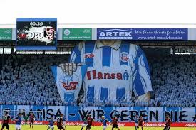 Home fans with nice choreo and visitors. Hansa Rostock Hallescher 05 05 2018