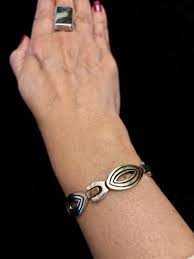 Taxco Silver Modernist Link Bracelet, Vintage Mexican 925 Geometric Link  Bracelet, Vintage Taxco Sterling Silver Wavy Link Bracelet