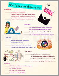 Girls Birthday Party Game Whats In Your Phone Etsy In 2021 Girls Birthday Party Games Birthday Party For Teens Birthday Party Games