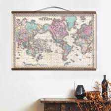 Old Vintage Map Of The World Canvas Painting Art Posters And Prints With Solid Wood Hanging Scroll Wall Pictures For Living Room Posters And Prints Canvas Painting Poster Art