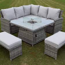 Firepit tables are the perfect combined heating and dining solution for your garden. Weatherking Deluxe Grey Rattan Firepit Garden Set In 2021 Fire Pit Sets Casual Dining Fire Pit