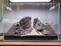 The rock composition is naturalistic but subtlety gives the aquascape the facade of a rugged mountain side. Critique My Hardscape Iwagumi With Path Uk Aquatic Plant Society