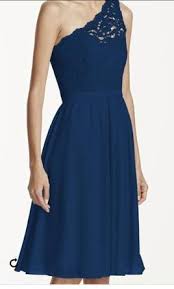 David S Bridal Short One Shoulder Corded Lace Dress F15711 Size 2 Bridesmaid Dresses Corded Lace Dress Navy Bridesmaid Dresses Navy Blue Bridesmaid Dresses
