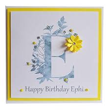 Picture frame inside a card for happy birthday wishes. Personalised Floral Initial Happy Birthday Card Personalise With The Recipients Inital Handmade Layered Birthday Greeting Card Free Postage Amazon Co Uk Handmade Products