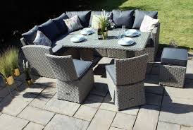 The nevada rattan garden furniture 5 seat corner sofa glass top table dining set with parasol provides everything you need to turn your outdoor space into an intimate dining experience. Buy Fulham 8pc Corner L Shape Sofa Set Sofa Dining Table Set Lh Rh Grey