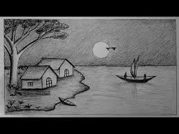 Narrated step by step for beginners. How To Draw Moonlit Night With Pencil Step By Step Youtube Landscape Pencil Drawings Pencil Drawings Of Nature Drawing Scenery