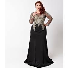 Plus Size Black Sheer Sleeve Embellished Long Dress 278 Liked On Polyvore Featuring P Plus Size Long Dresses Gold Plus Size Dresses Plus Size Prom Dresses