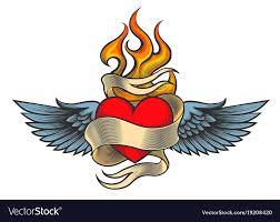 Flaming Heart With Wings And Ribbon Drawn In Retro Tattoo Style Vector Illustration Download A Free Pr Heart With Wings Tattoo Retro Tattoos Heart With Wings