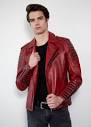 Red Leather Jacket Mens | Quilted Red Motorcycle Jacket