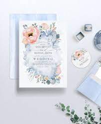 Botanical Peach Flowers Dusty Blue Wedding Invitation Zazzle Com In 2021 Blue Peach Wedding Blue Wedding Invitations Peach Wedding Invitations