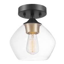 Black And Gold Flush Mount Lighting Globe Electric Harrow 1 Light Matte Black Semi Flush Mount Ceiling Light With Gold Accent Socket And Clear Glass Shade 60333 The Home Depot In 2020 Flush Mount Ceiling Lights Semi Flush Mount