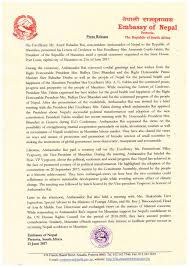 The mission of the united states embassy is to advance the interests of the united states, and to serve and protect u.s. Press Release Pretoria Page 001 Pretoria South Africa Embassy Of Nepal