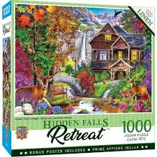 A magical art piece manufactured into a 1,000 piece jigsaw puzzle. Masterpieces Inc Hidden Falls Cottage 1000 Piece Linen Jigsaw Puzzle Target