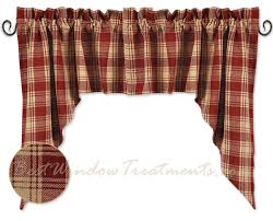 millbrook check barn red swag curtains