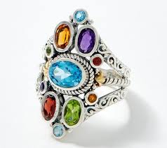 Artisan Crafted Sterling Silver Multi Gemstone Ring With 18k Gold Accents Qvc Com In 2020 Multi Gemstone Ring Gold Gemstone Ring Gemstones