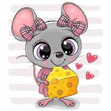 Cute Cartoon Mouse Girl With Cheese Cute Cartoon Mouse Girl With Big Eyes And Cheese Vector Illustration Cute Cartoon Cute Cartoon Characters Cute Drawings