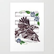 Quoth the Raven (Raven and blue roses on sheet music) Art Print by Janin  Wise | Society6