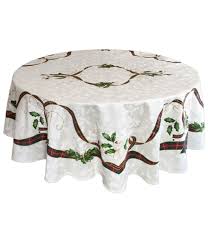 It's important that when shopping for a round tablecloth, you choose one that will be long enough to hang down on the sides. Lenox Holiday Nouveau Tablecloths Dillard S