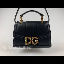 Sold Dolce Gabbana Amore Leather Bag W Dg Logo In 2020 Black Leather Bags Leather Bag Dolce And Gabbana