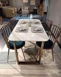Morden Design Stainless Steel Frame Marble Dining Table For 4 6 Peoples View Aritifical Marble Tabletop Dining Table Mr Product Details From Shenzhen Mr Furni Dining Table Marble Dining Table Design Modern