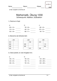 Ein tausenderfeld, aufgeteilt in 10 hunderterfelder. Klassenarbeiten Und Ubungsblatter Mathematik Grundschule Klasse 3 Kostenlos Zum Ausdrucken