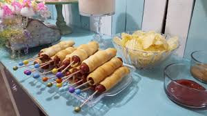 Rainbow Unicorn Party Unicorn Horn Hotdogs Party Food On Rainbow Wooden Sticks Use Hotdogs And Present Rolls And Cheese Unicorn Party Food Food Hot Dog Party