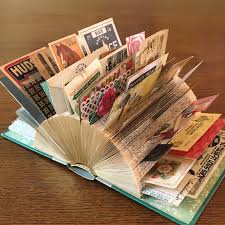 Green Folded Book Art Home Library Decor Display For Cards Photos Ephemera Business Card Holder 1st Anniversary Book Lover Gift Altered Book Folded Book Art Book Folding Book Art