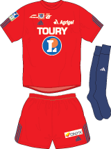 Football(soccer) logo clermont foot auvergne with kit. Clermont Foot