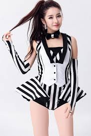 Black And White Striped Dance Costume Black White Stripe Print Magician Costume Black And White Costume Performance Outfit Magician Costume