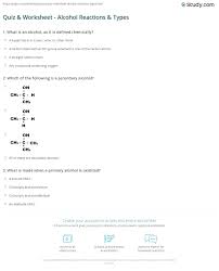 A collection of english esl worksheets for home learning, online practice, distance learning and english classes to teach about alcohol, alcohol. Quiz Worksheet Alcohol Reactions Types Study Com
