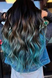 The straight haircut up to shoulder with light brown hairstyle and black hair color combination. A Great Hair Color In Ombrelook Brown Leak In Blue Just Beautiful Haarstyle Hair Hair Color Hair Dye Tips Dark Ombre Hair Brown Ombre Hair