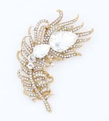 Rhinestone Feather Brooch Gold Crystal Sash Brooch Gold Wedding Brooches Large Gold Broach Bridal Bridesmaid Dress Gold Wedding Brooch Brooch Gold Brooches