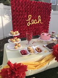 Belle Birthday Theme Party Yellow And Red Decorations Simple Dessert Table Set Up Backdrop Are Pa Birthday Party Tables Belle Birthday Red Birthday Party