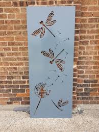 Dragonfly Dandelion Metal Privacy Screen Decorative Panel Outdoor Garden Fence Art In 2021 Fence Art Decorative Panels Fence Decor