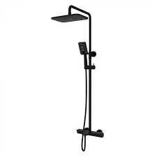 Matte Black Rounded Thermostatic Shower Column With Rain Shower And Hand Shower Bath Depot Shower Columns Tub And Shower Faucets Hand Shower
