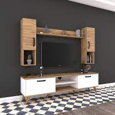 Alçıpan gömme duvar kitaplık ve tv ünitesi niş dekorasyon örnekleri bu yazıda. Rani A5 Duvar Rafli Kitaplikli Mdf Tv Unitesi Duvara Monte Dolapli Modern Ayakli Tv Sehpasi Ceviz Beyaz M27 Urun Tasarimi Yatak Odasi Tv Ev Ic Tasarimi