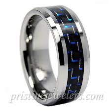 Tungsten Carbide Blue Black Carbon Fiber Ring Men Engagement Wedding Band Silver Tungsten Mens Rings Engagement Rings For Men Rings For Men