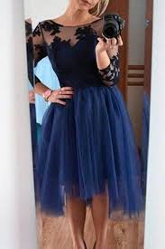 Black And Dark Blue Prom Dress Dark Blue Tulle Black Lace Long Sleeves Round Short Dress Formal Dresses From Special Occasion Dress Homecoming Dresses Knee Length Lace Homecoming Dresses Long Sleeve Homecoming Dresses