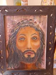 Painting of Jesus going to be crucified by a beginner artist