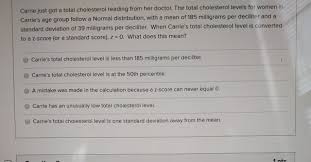 Blood cholesterol is measured in units called millimoles per litre of blood, or mmol/l. Solved Carrie Just Got A Total Cholesterol Reading From H Chegg Com