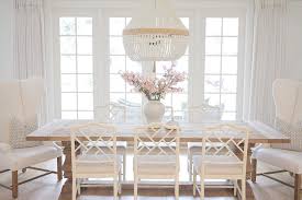 Jshomedesign Ballard Designs Dayna Chairs Trestle Dining Table Ro Sham Beaux Chandelier Beaded Chande Side Chair Dining Room White Decor White Dining Room