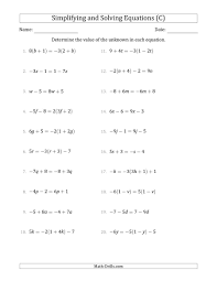 The best source for free algebra worksheets. The Combining Like Terms And Solving Simple Linear Equations C Math Worksheet From The Algebra Work Algebra Worksheets Literal Equations Combining Like Terms