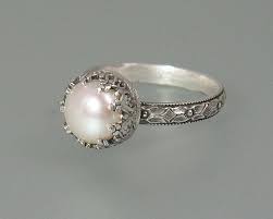 Pearl Engagement Ring Vintage Style Edwardian Style Sterling Etsy Pearl Engagement Ring Vintage Pearl Engagement Ring Pearl Rings Vintage