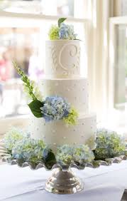 Blue Hydrangea Topped White Wedding Cake Modwedding Wedding Cake Hydrangea Wedding Cake Hydrangea Blue Wedding Cakes With Flowers