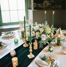 Velvet Table Runner In 2020 Green Wedding Decorations Round Wedding Tables Table Runners Wedding