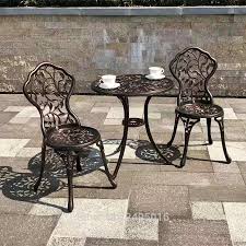 A patio bistro table provides room for two to comfortably enjoy coffee or cocktails in the fresh air. 3 Piece Aluminum Bistro Set In Antique Copper Chairs And Table For Garden Balcony Cafes All Weather Anti Uv Leaf Design Garden Furniture Sets Aliexpress